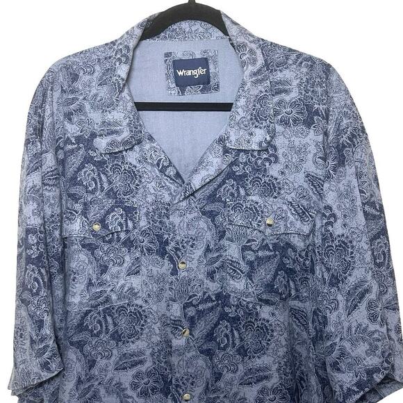 Wrangler Men’s Coconut Cowboy Snap Button Camp Shirt Blue Size XXL TTG - Picture 5 of 10